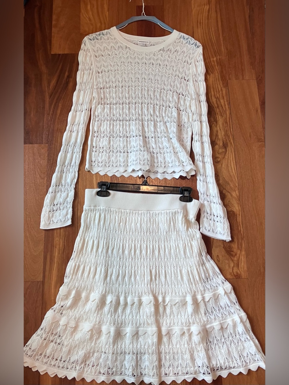 Minnie Rose White Knit Tiered Top and Skirt Size M/L